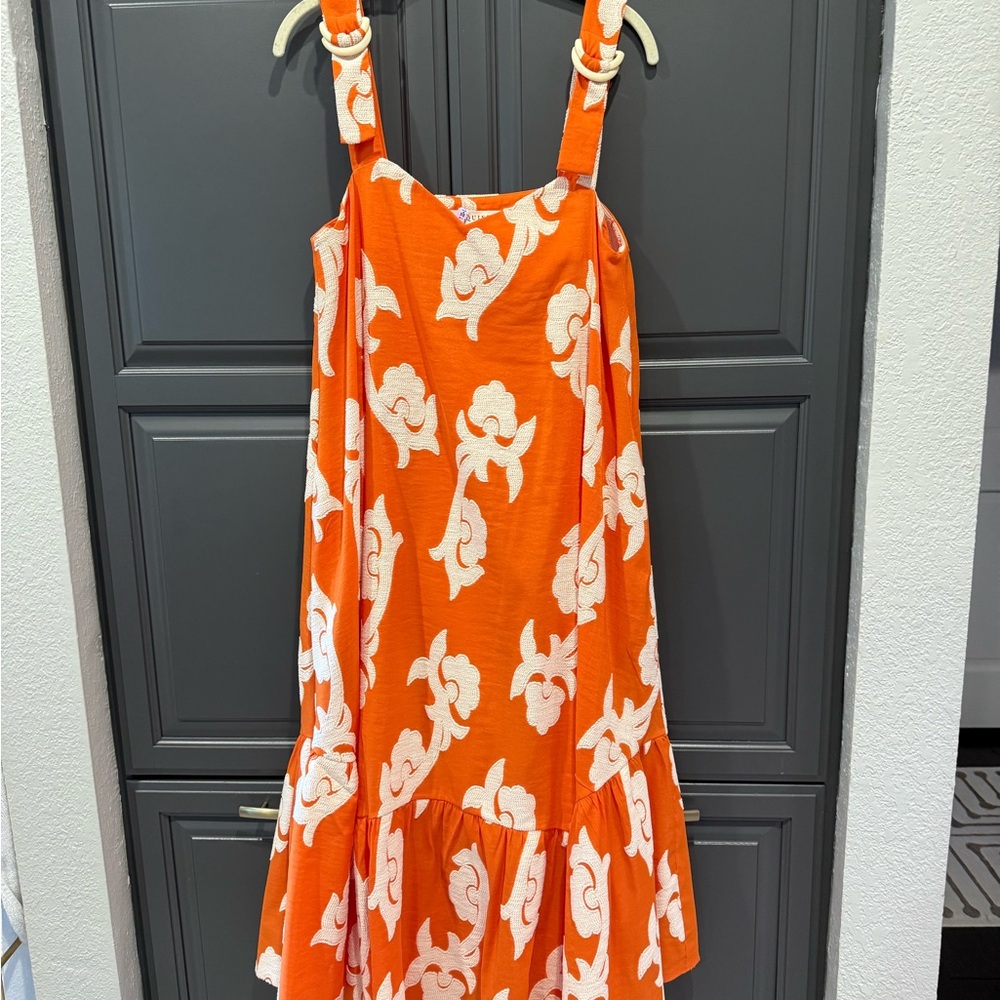 Anthropologie Orange and White Midi Dress